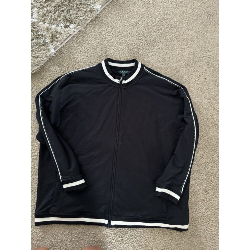 Ralph Lauren Full Zip Tracksuit Jacket Mock Neck Long Sleeve Pockets Black 2XL